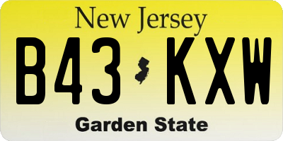 NJ license plate B43KXW