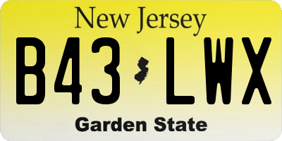 NJ license plate B43LWX
