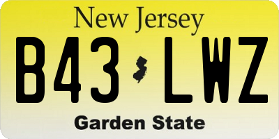 NJ license plate B43LWZ