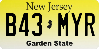NJ license plate B43MYR