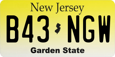 NJ license plate B43NGW