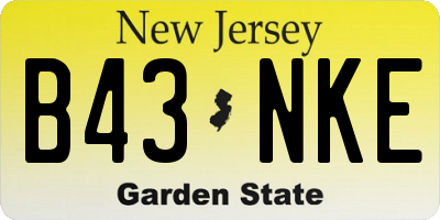 NJ license plate B43NKE