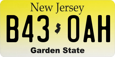 NJ license plate B43OAH