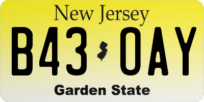NJ license plate B43OAY