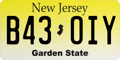 NJ license plate B43OIY