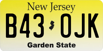 NJ license plate B43OJK