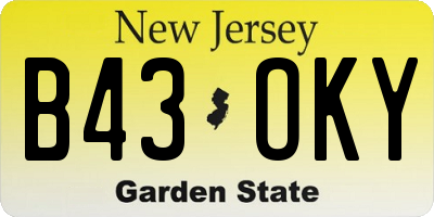 NJ license plate B43OKY