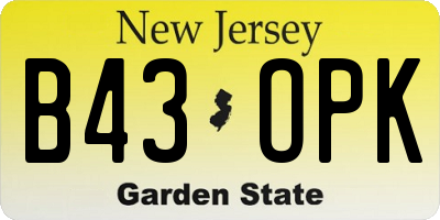 NJ license plate B43OPK