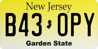 NJ license plate B43OPY