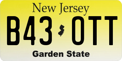 NJ license plate B43OTT