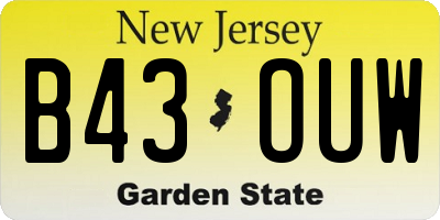 NJ license plate B43OUW