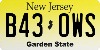 NJ license plate B43OWS