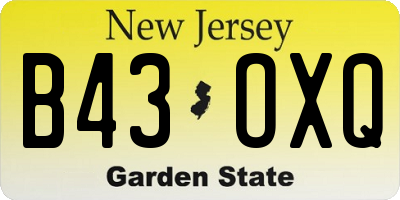 NJ license plate B43OXQ