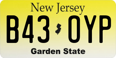 NJ license plate B43OYP