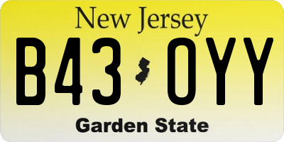 NJ license plate B43OYY