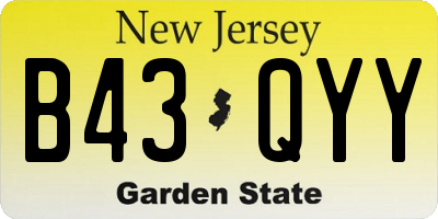 NJ license plate B43QYY