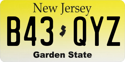 NJ license plate B43QYZ