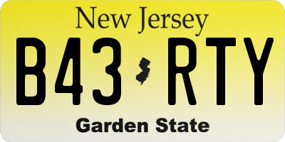 NJ license plate B43RTY