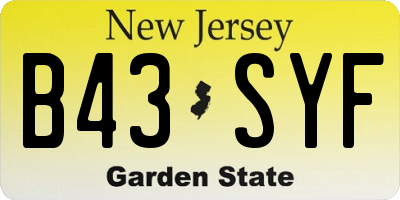 NJ license plate B43SYF