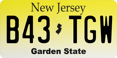 NJ license plate B43TGW