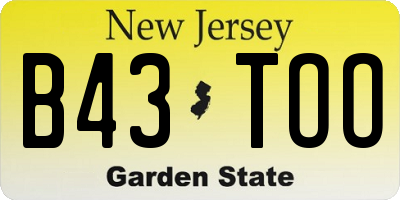 NJ license plate B43TOO