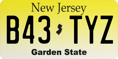 NJ license plate B43TYZ