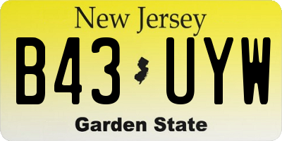 NJ license plate B43UYW