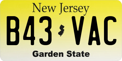 NJ license plate B43VAC