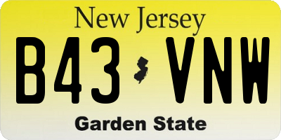 NJ license plate B43VNW