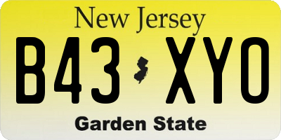 NJ license plate B43XYO