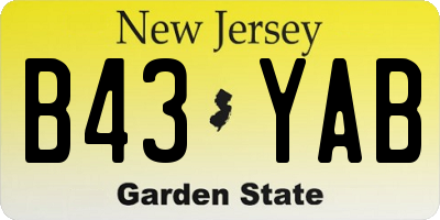 NJ license plate B43YAB
