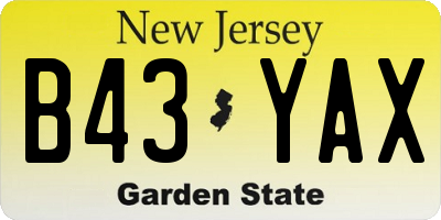 NJ license plate B43YAX
