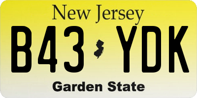 NJ license plate B43YDK