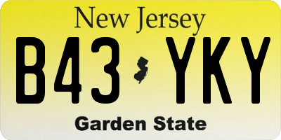 NJ license plate B43YKY