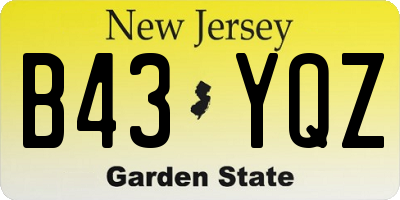 NJ license plate B43YQZ