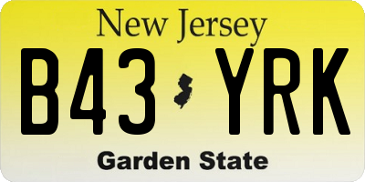 NJ license plate B43YRK
