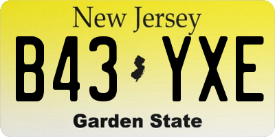 NJ license plate B43YXE