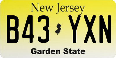 NJ license plate B43YXN