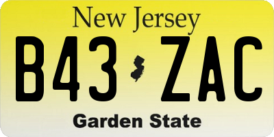 NJ license plate B43ZAC