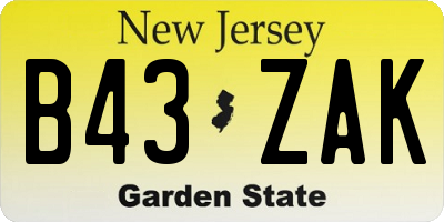 NJ license plate B43ZAK