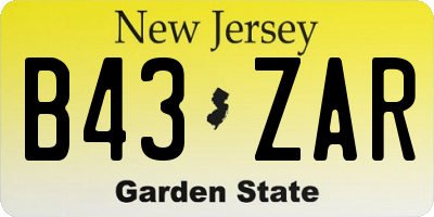 NJ license plate B43ZAR