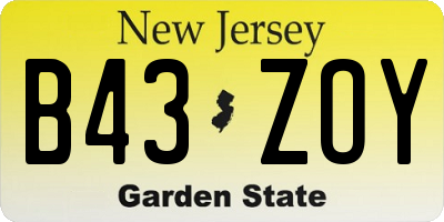 NJ license plate B43ZOY