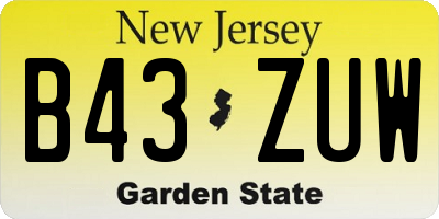 NJ license plate B43ZUW