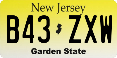 NJ license plate B43ZXW