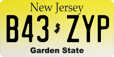 NJ license plate B43ZYP