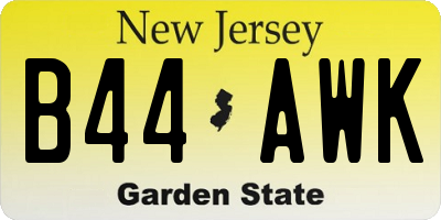 NJ license plate B44AWK