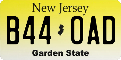 NJ license plate B44OAD