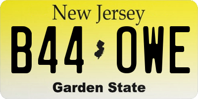 NJ license plate B44OWE