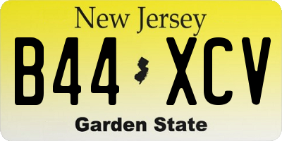 NJ license plate B44XCV