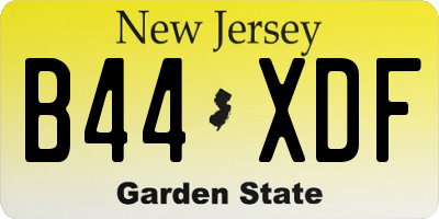 NJ license plate B44XDF